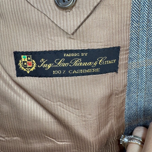 Loro Piana Cashmere Sport Coat Blazer Men 44L Gray Beige Check Manzoni 2 Btn - Picture 4 of 15